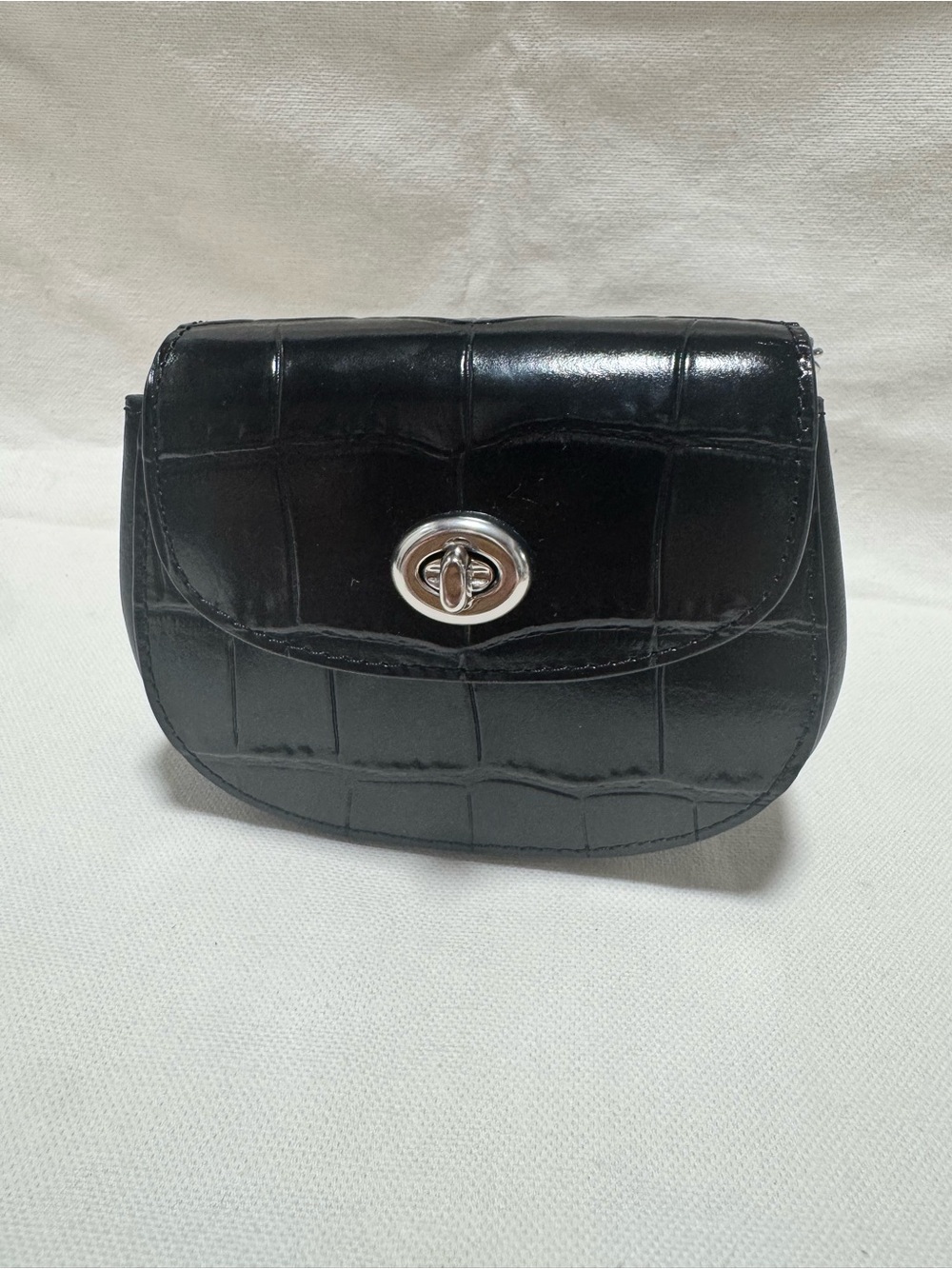 Coach Black Croc-Embossed Mini Crossbody with Silver Turn-Lock